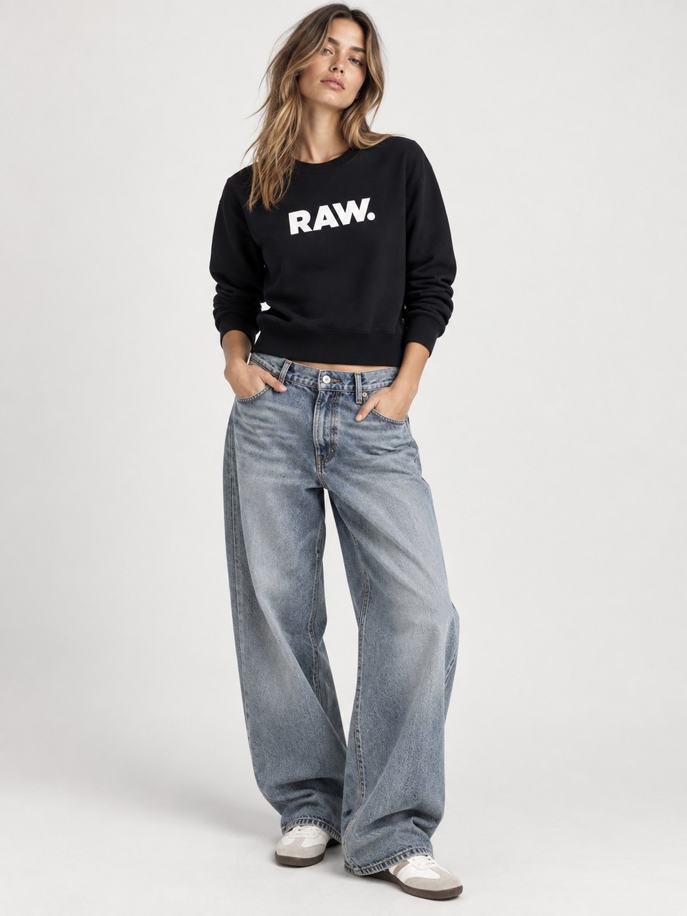 NWT G-Star Black RAW. Logo Premium Core Crewneck Sweatshirt Black White XS